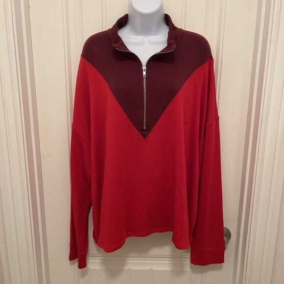 NWT~ Livi for Lane Bryant Women’s ‎ 26/28 Colorblock Cropped Top 1/4 zip Red - Picture 1 of 15